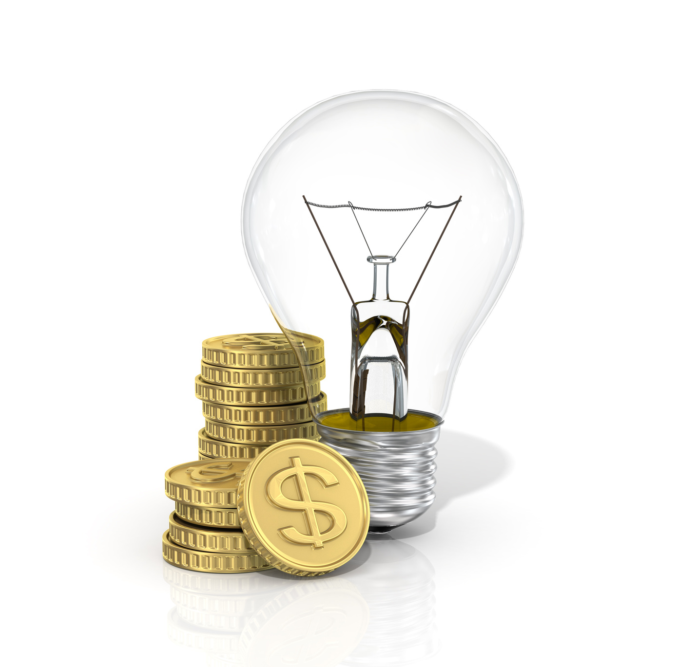 Concept of energy costs. The lightbulb with stack of money. - BondGuide