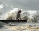 Entry of Douro River harbor on the first big storm of the year; Wind gusts reach 140/150 Kms; photo taken on Jan. 19, 2013.