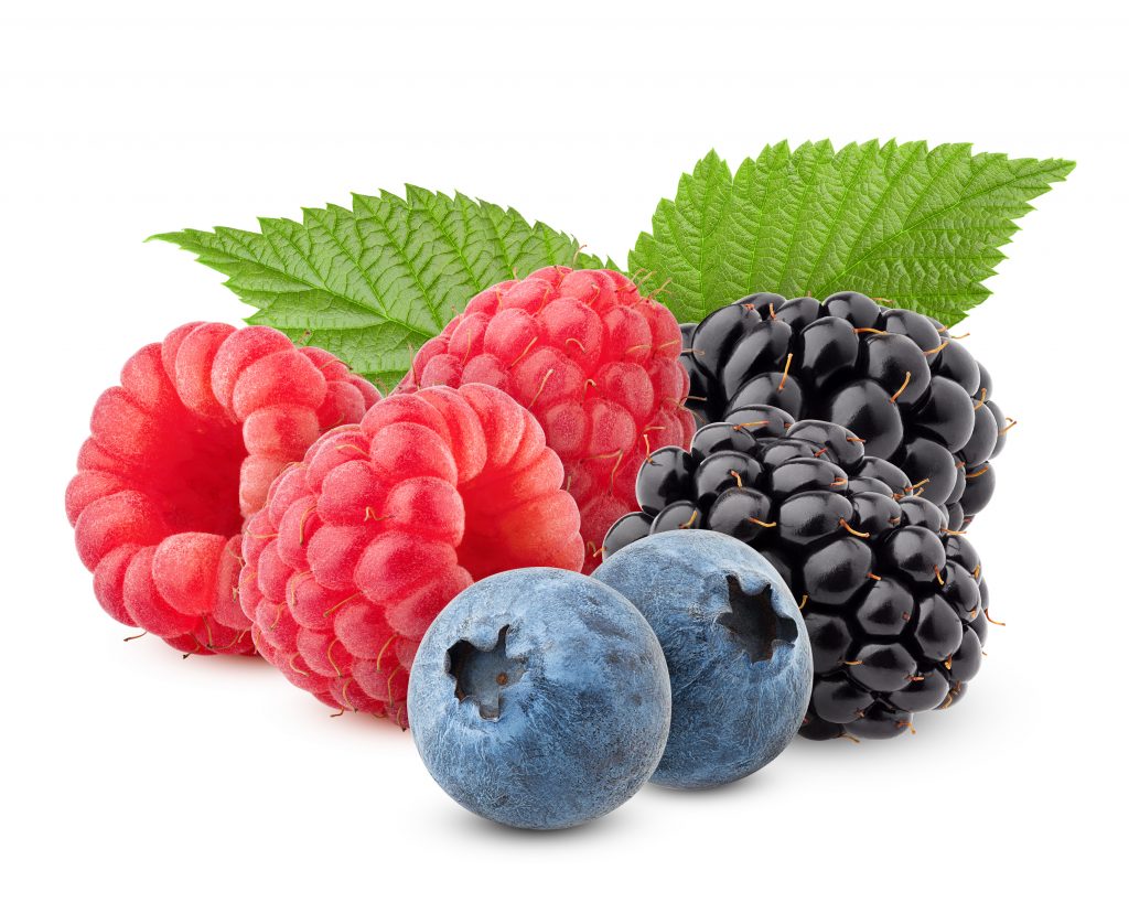 wild berries mix, raspberry, blueberries, blackberries isolated on