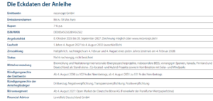 Eckdaten der BSG Anleihe von reconcept